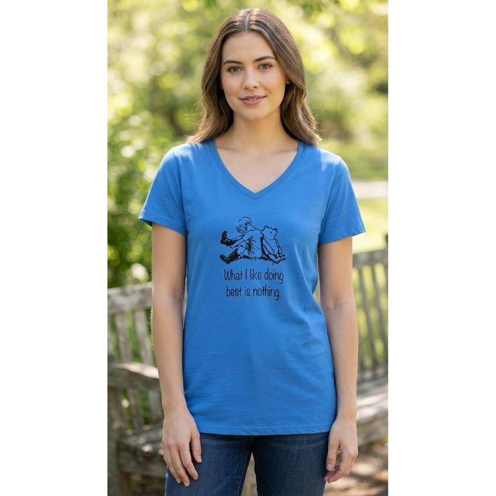 LAT Apparel Graphic V-Neck T-Shirt Women's 2XL Blue Winnie the Pooh Disney Tee